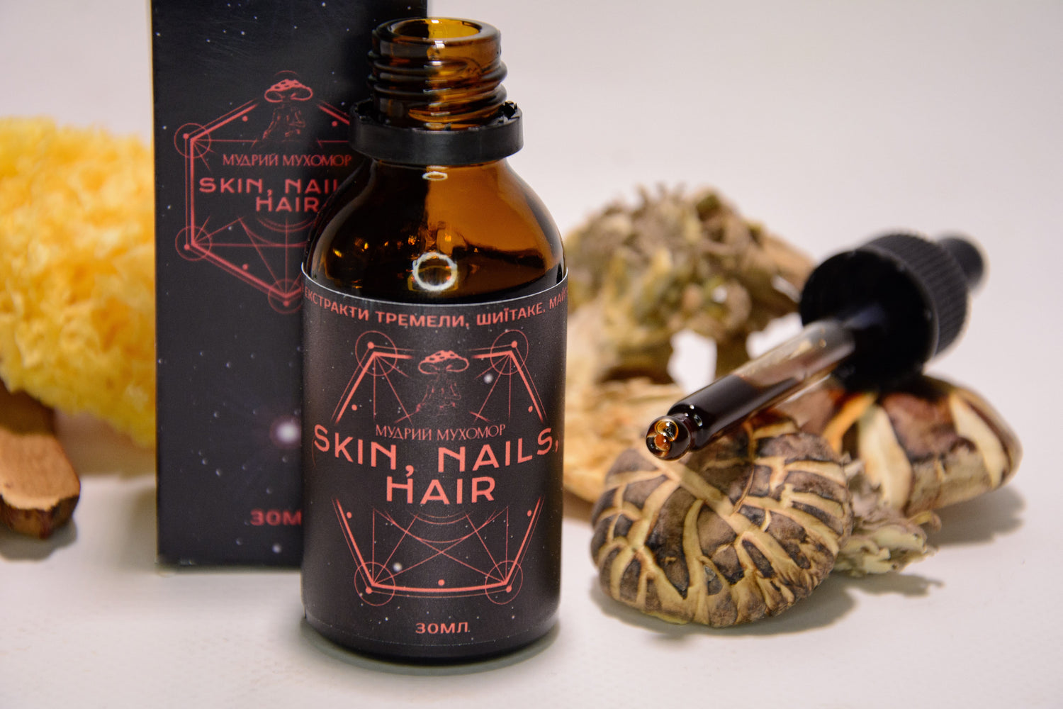 Рідкий грибний екстракт для догляду за шкірою, волоссям і нігтями