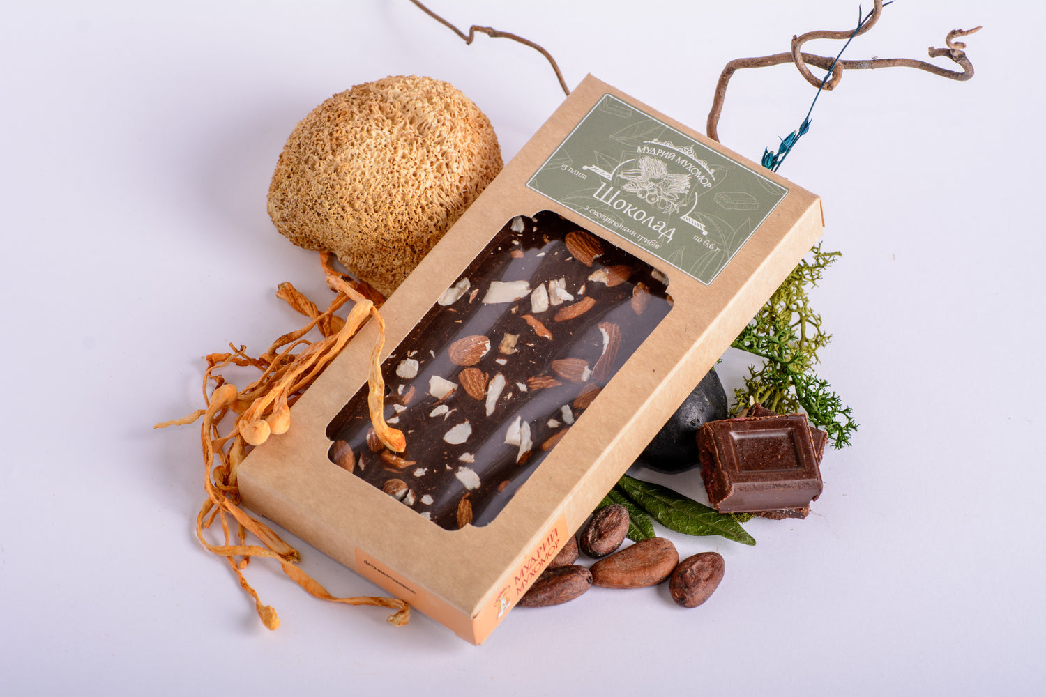 Шоколад грибний з екстрактами Їжовика гребінчастого та Кордицепса