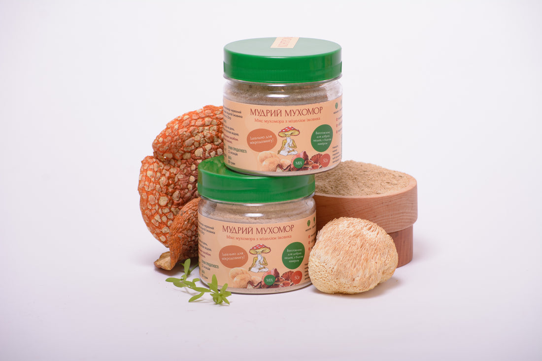 Мікс міцелію Їжовика з Мухомором червоним, мелений