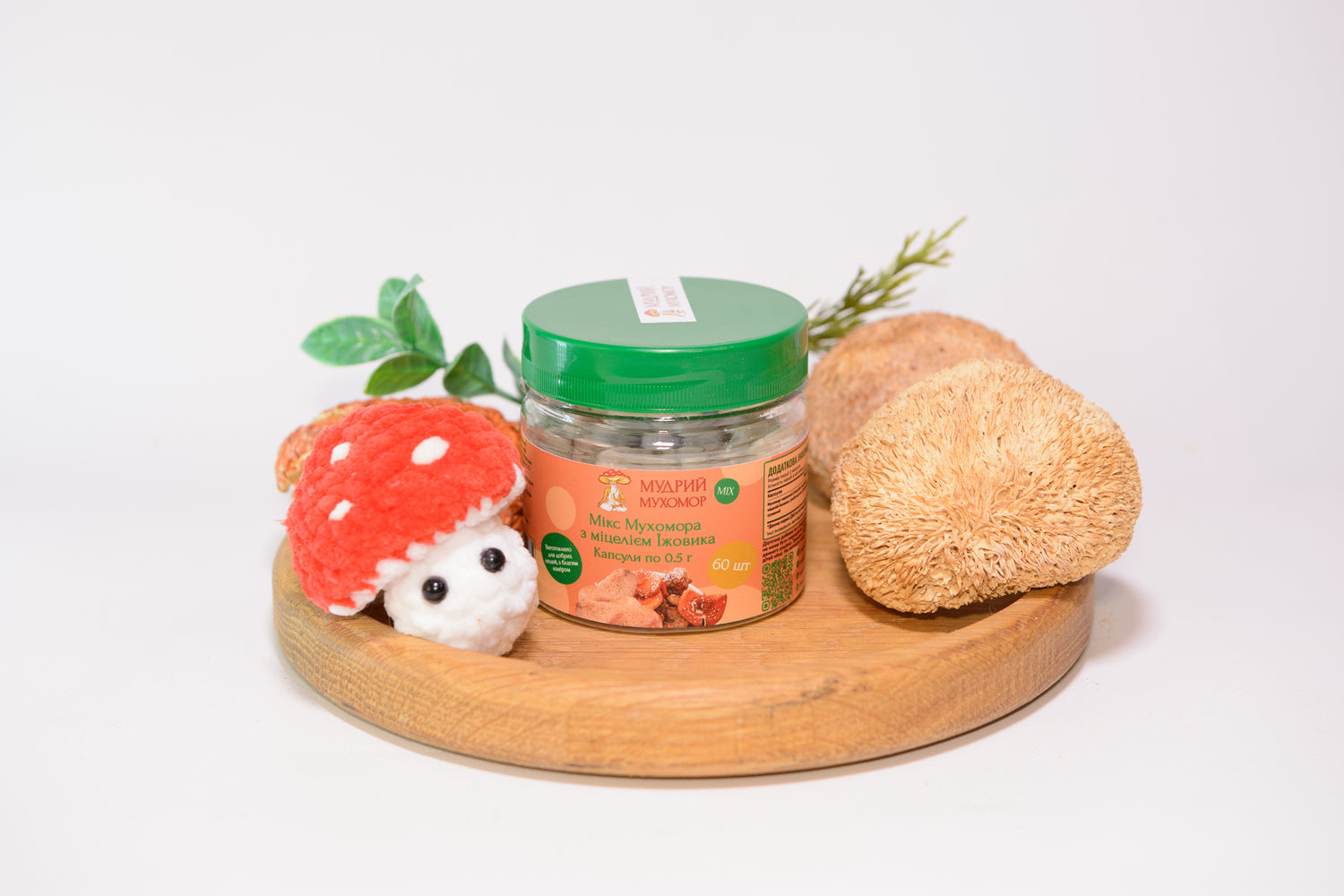 Мікс міцелію Їжовика з Мухомором червоним, 60 капсул по 0.5 г