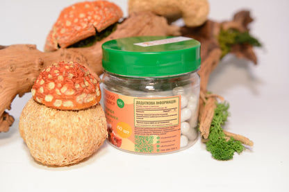 Мікс міцелію Їжовика з Мухомором червоним, 60 капсул по 0.5 г
