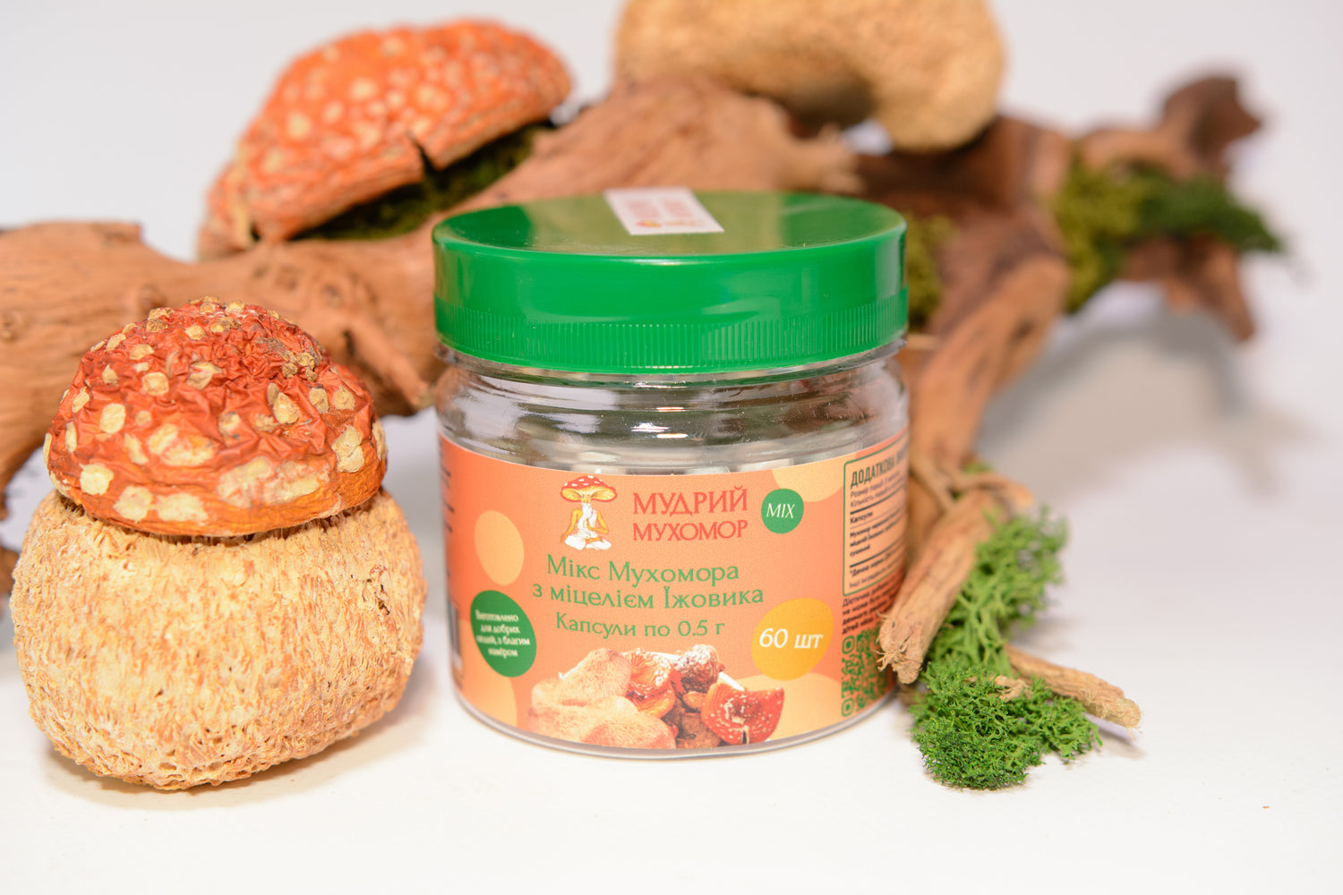 Мікс міцелію Їжовика з Мухомором червоним, 60 капсул по 0.5 г