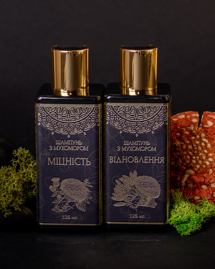 Шампуні з Мухомором червоним: «Міцність», «Відновлення»