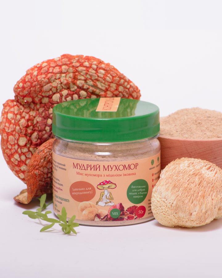 Мікс міцелію Їжовика з Мухомором червоним, мелений