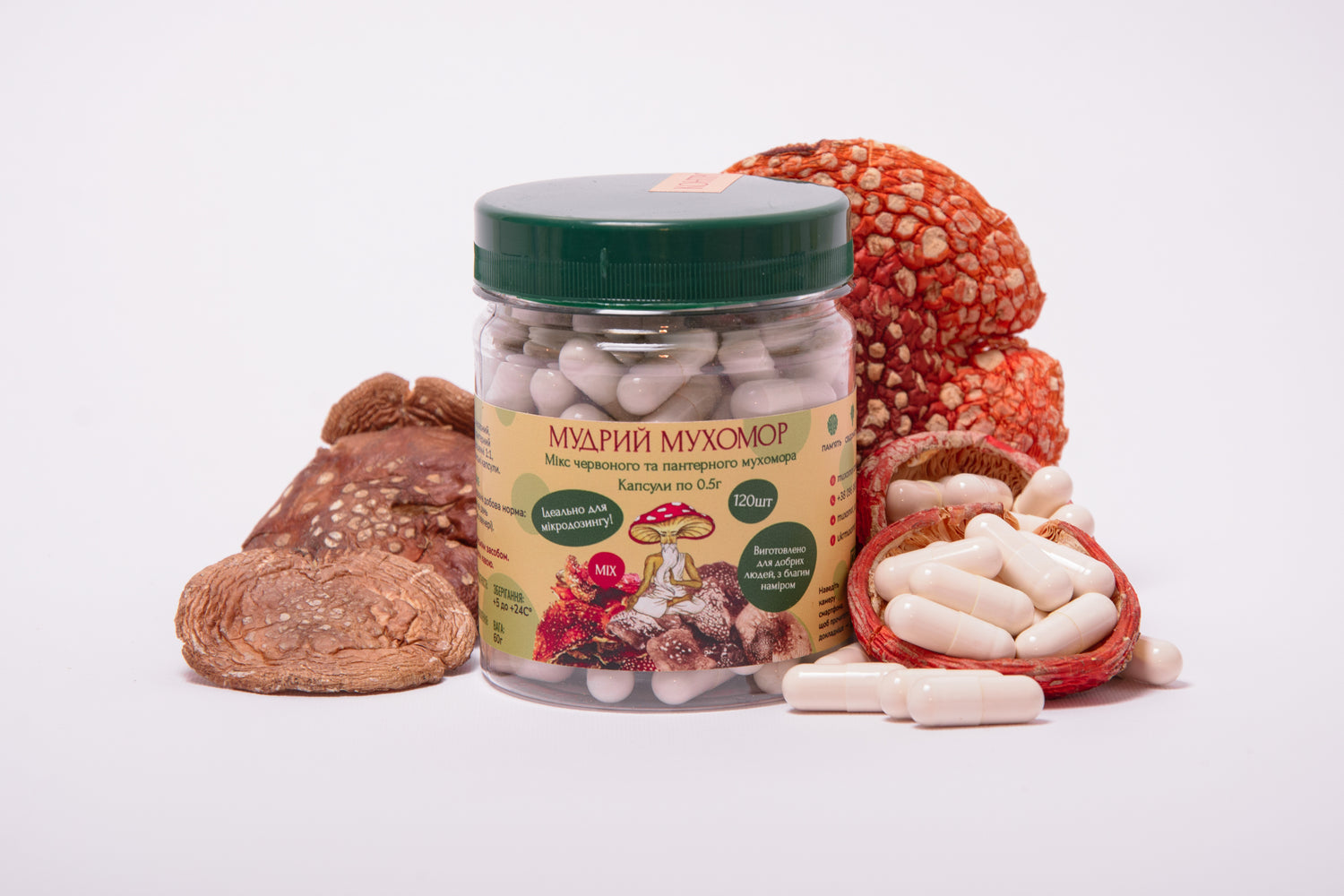 Мікс Мухомора червоного та пантерного, капсули по 0.5 г